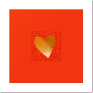 Small Gold Heart on Red Posters and Art